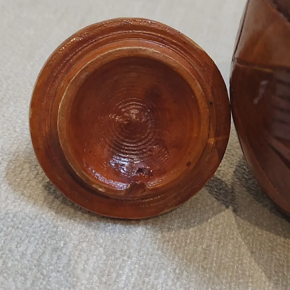 Vintage Small 2-Toned Carved Wood Floral Lidded Jar